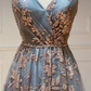 A-Line V Neck Tulle Sequin Long Prom Dress, Backless Long Evening Dresses Y5620
