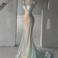 Sparkly Spaghetti Straps Sequins Mermaid V-neck Backless Long Prom Dresses Evening Dresses Y7804