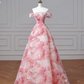 Dream Pink Strapless Satin Print Sequins Prom Dress,Princess Birthday Ball Gown Y8604