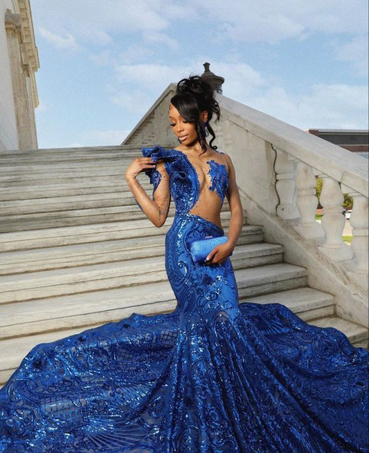 Sexy blue prom dress,mermaid prom gown Y6675