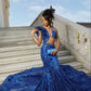 Sexy blue prom dress,mermaid prom gown Y6675