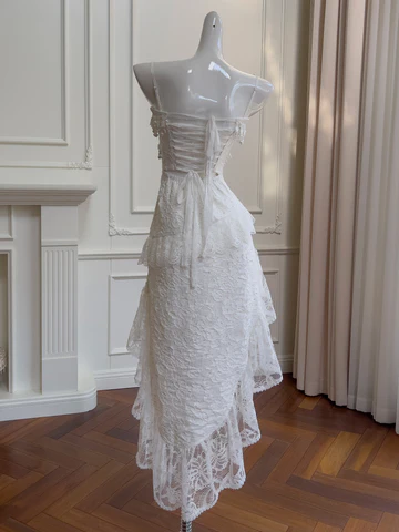 Pretty White Spaghetti Straps Lace Prom Dress Party Dress Y8745