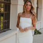 White Spaghetti Straps Homecoming Dress,White Graduation Dress Y2109