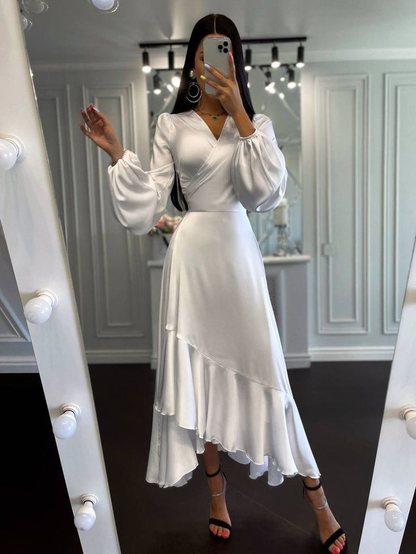 Silk Asymmetric Hem Midi Prom Dress, Bridesmaid Elegant Silk Dress, Si Simplepromdress Silk Asymmetric Hem Midi Prom Dress, Bridesmaid Elegant Silk Dress, Si Simplepromdress
