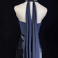 Classy Halter Navy Blue Satin Mermaid Long Wedding Guest Dress Party Dress Prom Gown SP1280