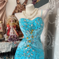 Classy Blue Chiffon Beaded Mermaid Long Party Dress Formal Birthday Prom Dress SP1711