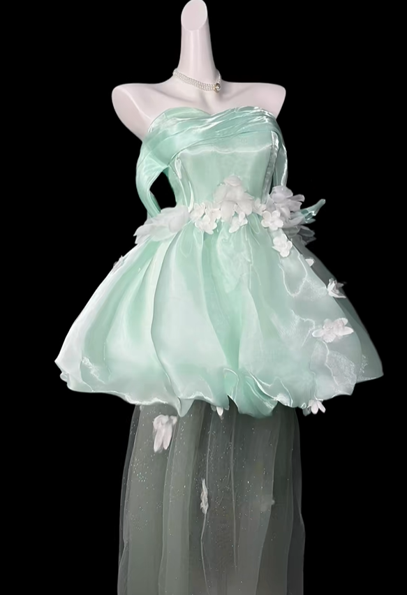 Glamorous Mint Green Tulle Appliques Short 9th Grade Homecoming Dress,Off The Shoulder Short Birthday Dress SP3532