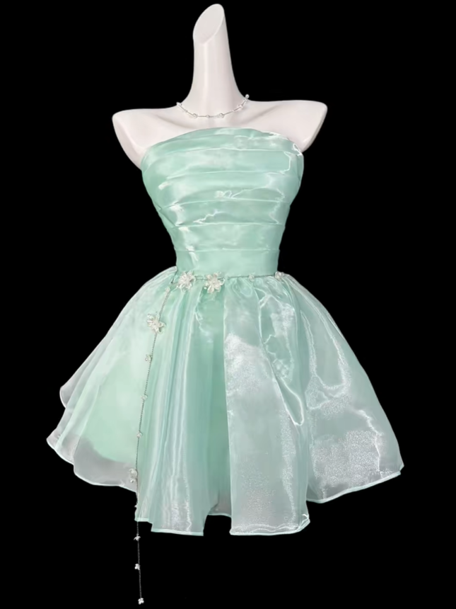 Fairy Mint Green Strapless Tulle A Line Short Homecoming Dress Cocktail Dress SP3533