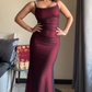Vintage Burgundy Spaghetti Straps Prom Dress Evening Gown  Y7780