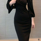 Vintage Black Midi-length Prom Dress,Black Evening Dress Y5662