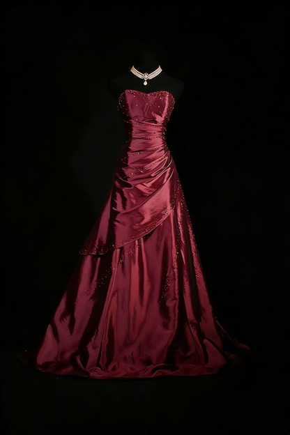 Retro Sweetheart Neck Dull Pink Satin Beaded Mermaid Long Birthday Dress Formal Evening Dress SP1728