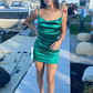 Green Spaghetti Straps Mini Homecoming Dress,Green Party Dress ,Y2488