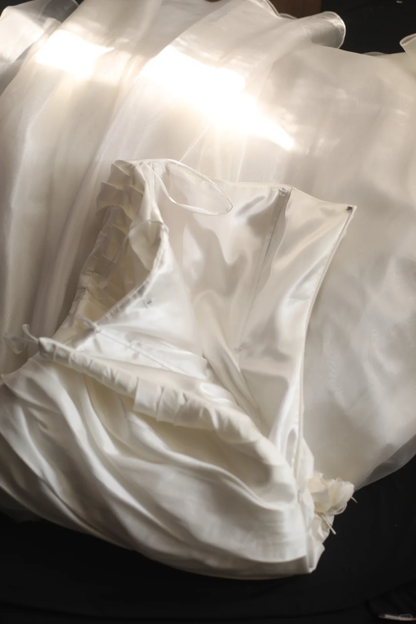 Pretty Strapless Satin Tulle Pleated Mermaid Long Wedding Dress Formal White Bridal Dress With 3D Flowers SP2090