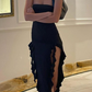 Irregular Ruffle Bandeau Maxi Dress,Black Short Prom Dress  Y6732