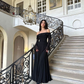 Chic Black Long Evening Dress,Black Formal Gown with Bell Sleeves Y4357