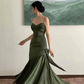Green Spaghetti Straps Satin Mermaid Prom Dress Y4106
