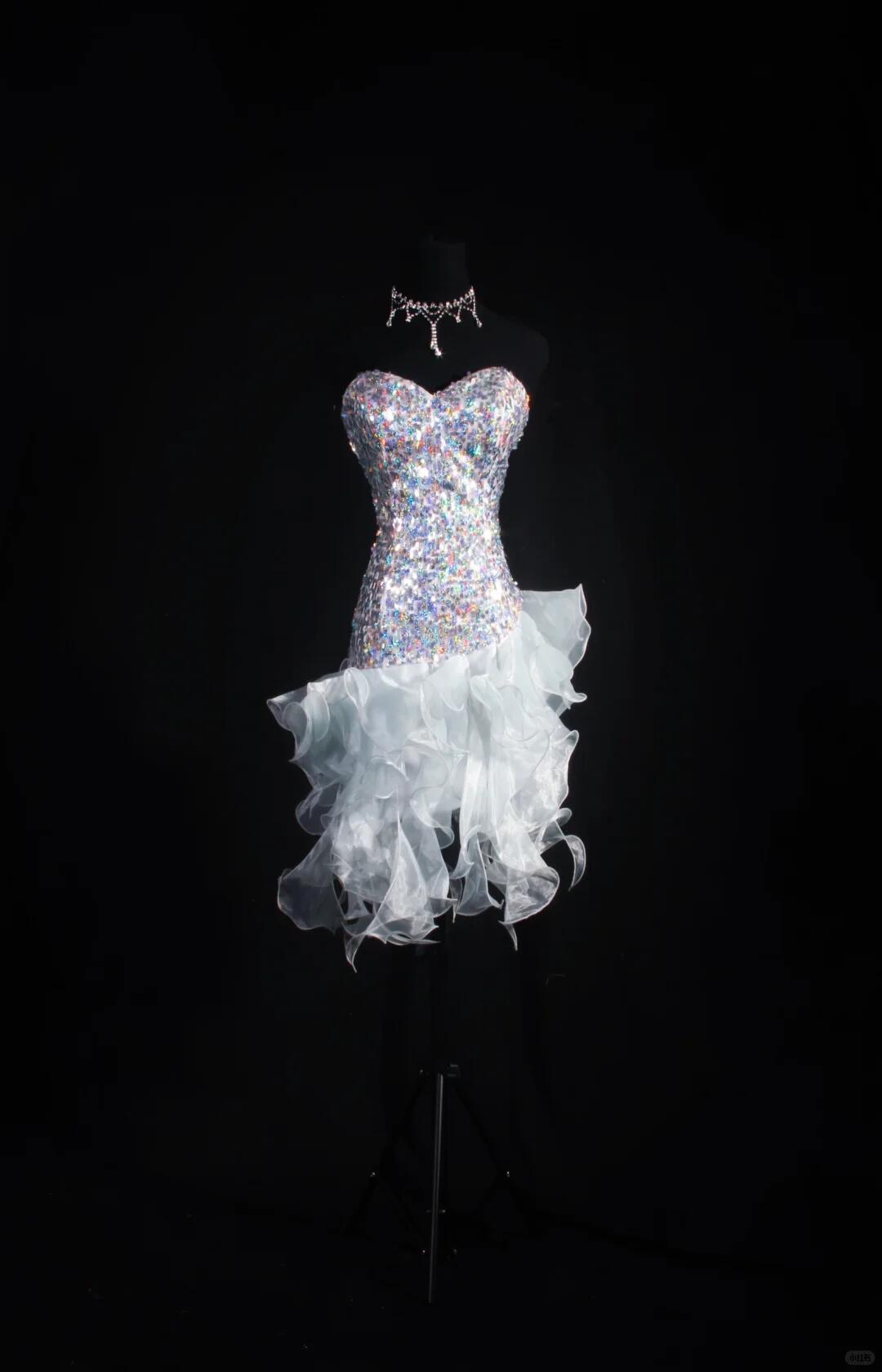 Glitter White Satin Tulle Ruffle Sequin Beaded Mini Birthday Outfits,Sweetheart Neck Sheath Short Cocktail Dress SP2835