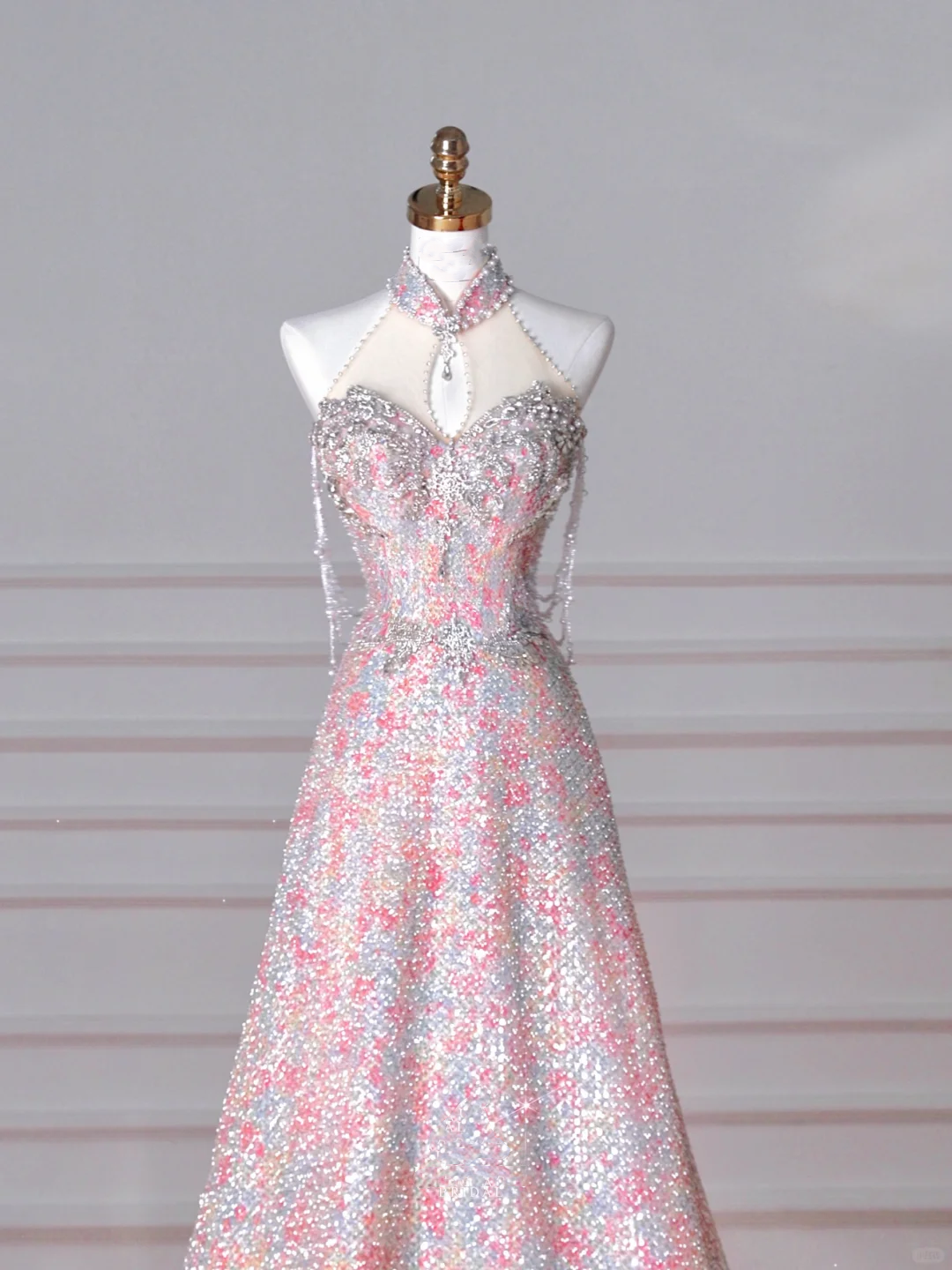 Gorgeous Pink Sequin Beaded ALine Prom Dress Evening Dress Y8637