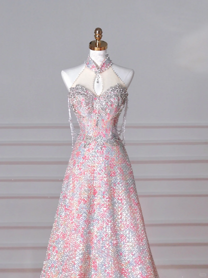 Gorgeous Pink Sequin Beaded ALine Prom Dress Evening Dress Y8637