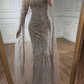 Gorgeous Strapless Gray Tulle Beaded Mermaid Long Party Dress Prom Gown SP1348