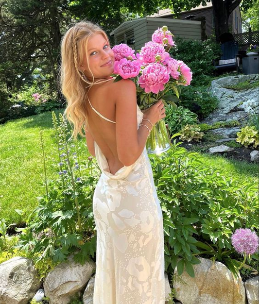 Chic Ivory Backless Long Prom Dress,Senior Prom Gown Y7270