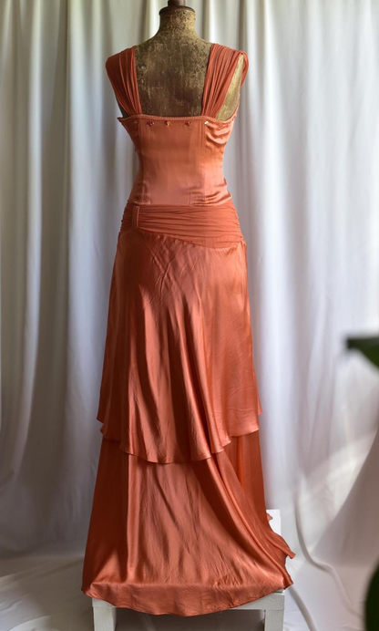 Vintage Orange V Neck Satin Chiffon Beaded Layered Mermaid Party Dress Formal Birthday Prom Gown SP684