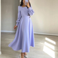 Simple Stretch Satin A Line Evening Dresses Women Long Sleeve Square Neck Modest Ankle Length Formal Gowns Y4856