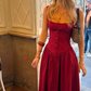 Cute Burgundy Satin A Line Long Evening Dress Birthday Outfits Formal Wedding Guest Dress SP880