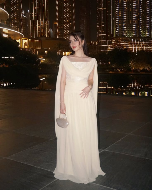 Classy Apricot Chiffon Pleated Long Prom Dress Birthday Party Dress SP499