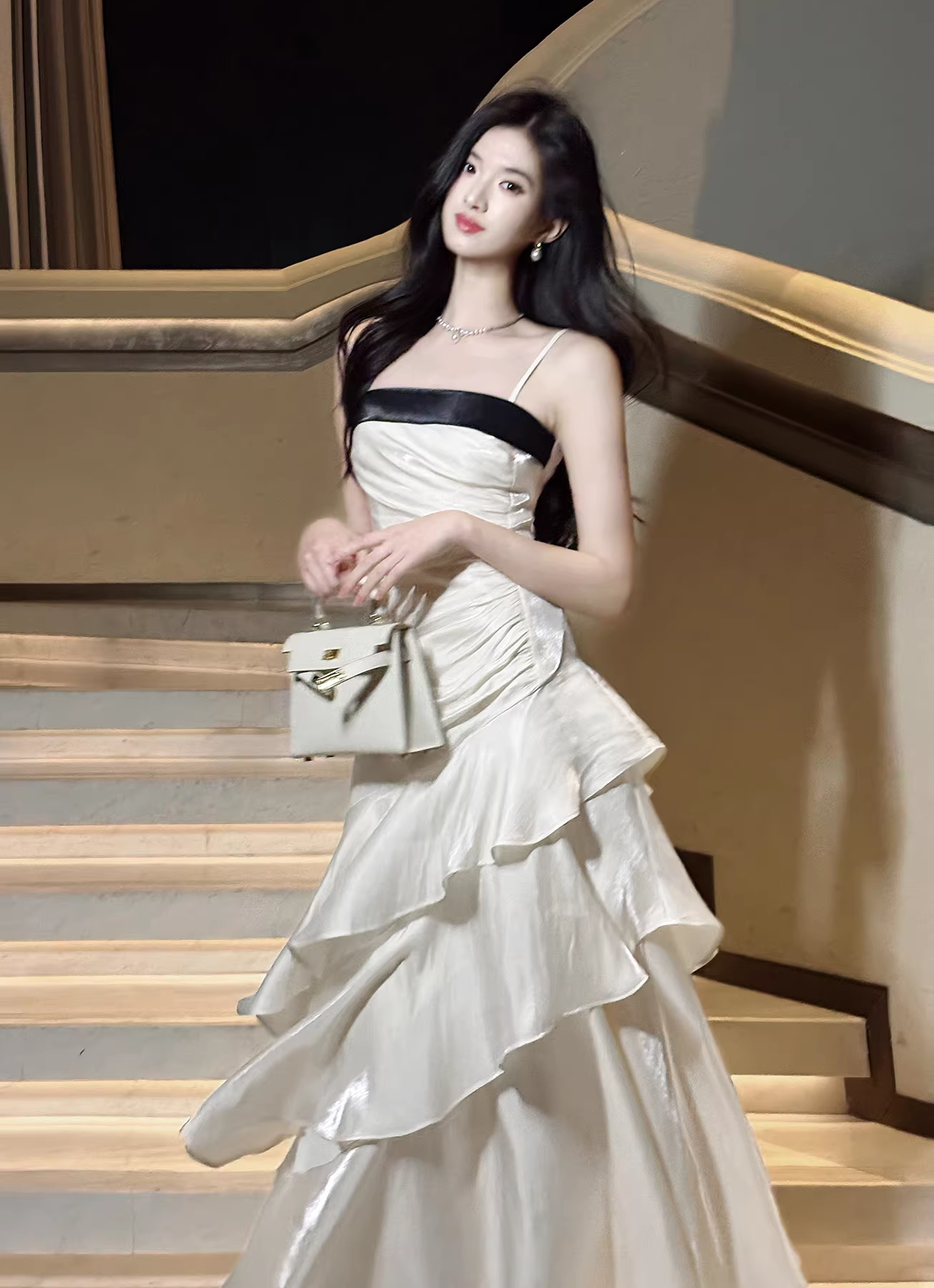 Charming Spaghetti Straps Satin Pleated Ruffles Mermaid Long Party Dress Birthday Prom Dress SP2009