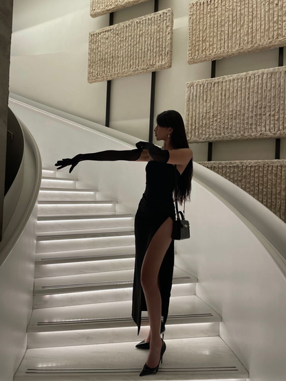 Sexy Black Strapless Prom Dress With Side Split Y4535