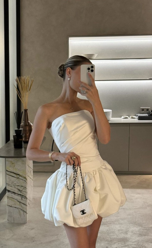 White Strapless Elegant A Line Short Cocktail Dress Formal Graduation Homecoming Dress Y9515
