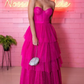 Sparkly Fuchsia A-line Multi-layered Tulle Evening Dress,Winter Prom Dress  Y4729