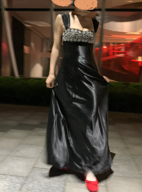 Classy Blue Satin Beaded Long Party Dress Formal Evening Dress SP2054