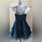 Vintage Blue Satin Lace Tulle Sequin Layered A Line Short Homecoming Dress Cocktail Dress SP135