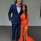 Sparkly Orange Sequin One Shoulder Long Prom Dress with Slit Y4277