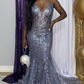 V-neck Lace Mermaid Sleeveless Sweep/Brush Train Prom Dresses Y6628
