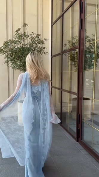 Pretty Strapless Blue Satin Mermaid Long Wedding Guest Dress Evening Dress With Lace Scarf SP1743