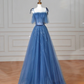 Pretty Blue Spaghetti Straps Tulle Sequins A Line Prom Dress Evening Dress Y8634