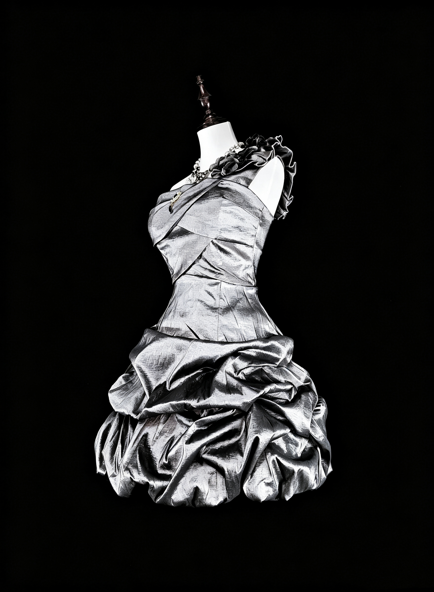 Chic One Shoulder Silver Satin Pleated A Line Short Homecoming Dress Cocktail Dress SP3389