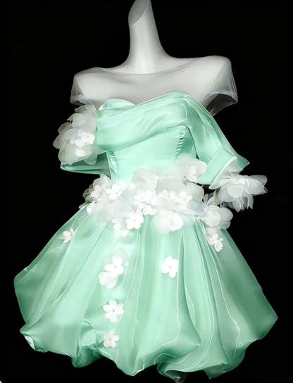 Classy White Satin Tulle Appliques A Line Short Homecoming Dress Birthday Outfits SP3546