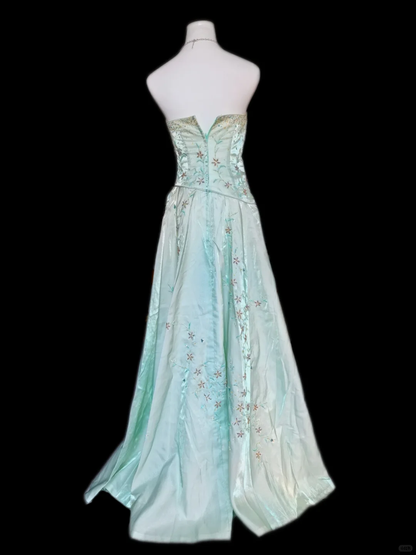 Pretty Mint Green Strapless Satin Beaded A Line Long Birthday Dress Party Dress SP2324