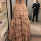 A Line Tulle Tiered Long Prom Dresses,Evening Dress Y2073