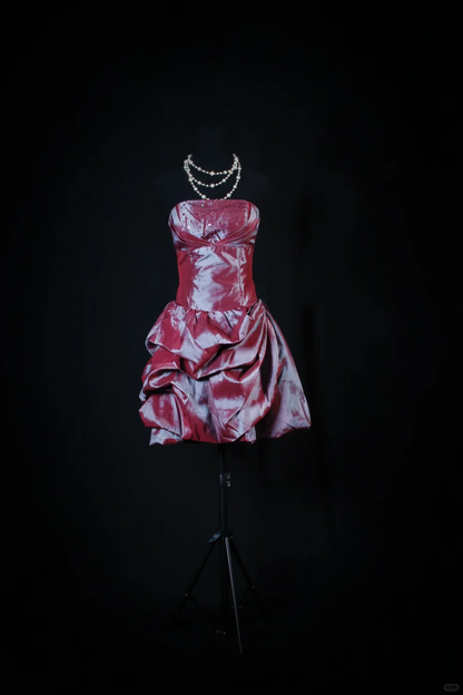 Charming Strapless Satin Pleated Beaded Short 6th Grade Homecoming Dress,Purple Mini Prom Gown SP2830