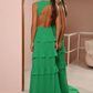 Emerald Green Deep V Neck Layered Ruffles Evening Dress,Backless Long Prom Dress Y8386
