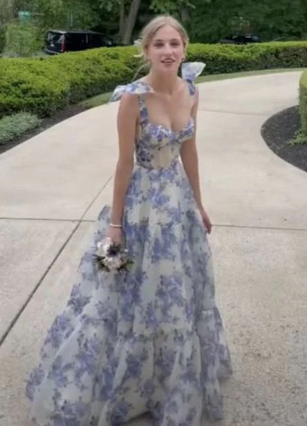 A Line Maxi Dress with Spaghetti Straps, Corset Prom Dress,Graduation Dress  Y2873