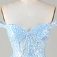 Sparkly Blue Corset Tiered Lace A-Line Short Homecoming Dress Y4083