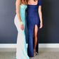 Elegant Blue Satin Spaghetti Straps Prom Dress Evening Dress Y8232