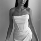 Classy White Strapless Slit Mermaid Evening Dress Long Prom Dress Y8417
