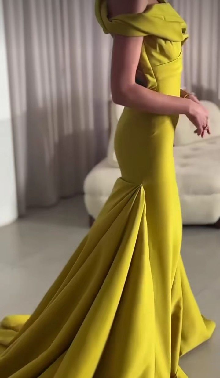 Classy Lime Green Satin Pleated Mermaid Long Evening Dress Birthday Outfits SP922